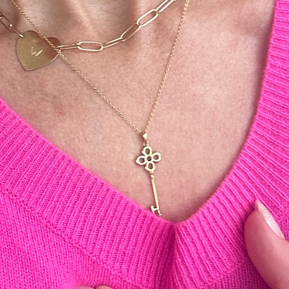 14k yellow gold key necklace with diamond detail